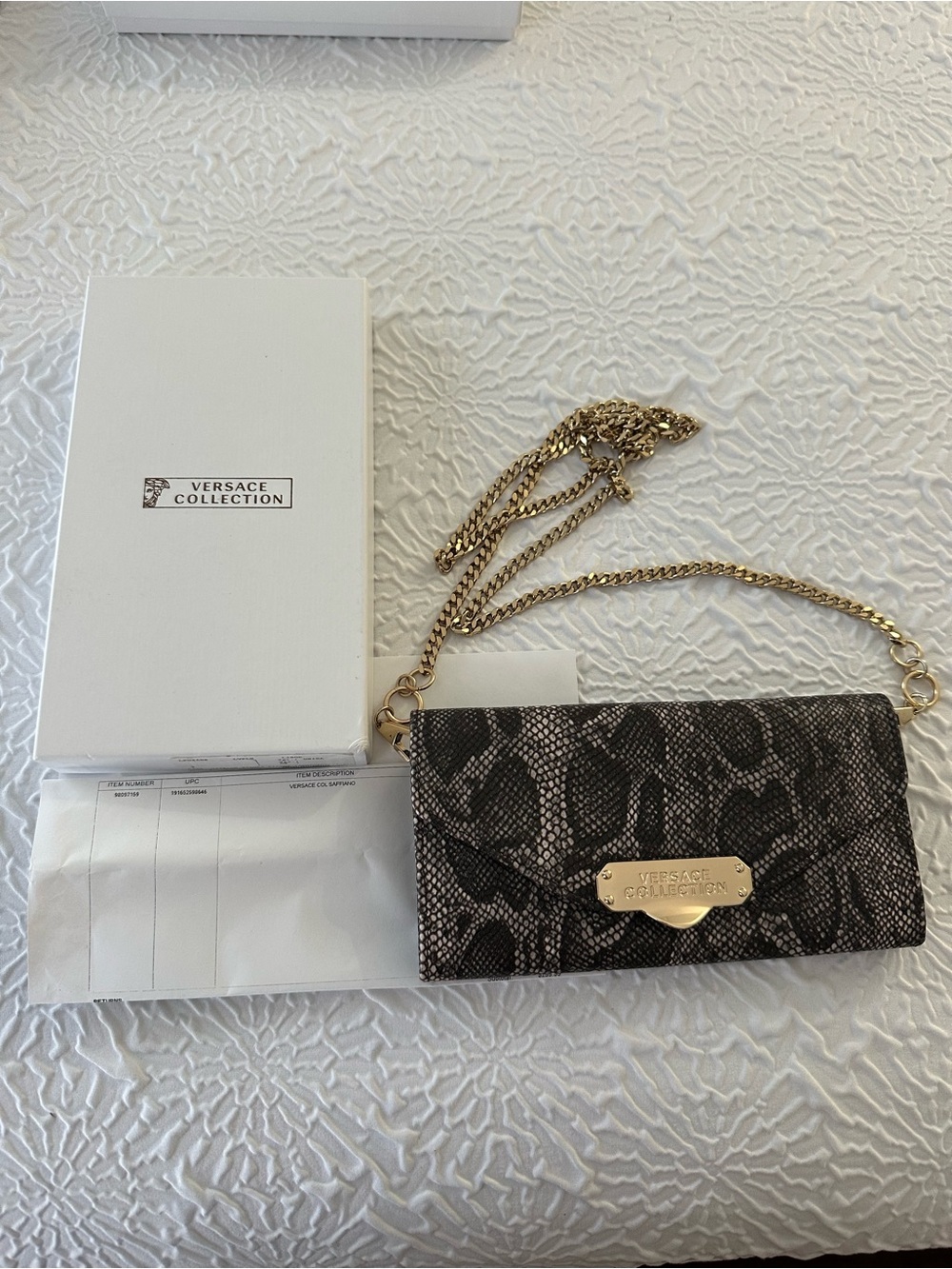 Versace Collection Black and Gray Snake-Print Chain Crossbody